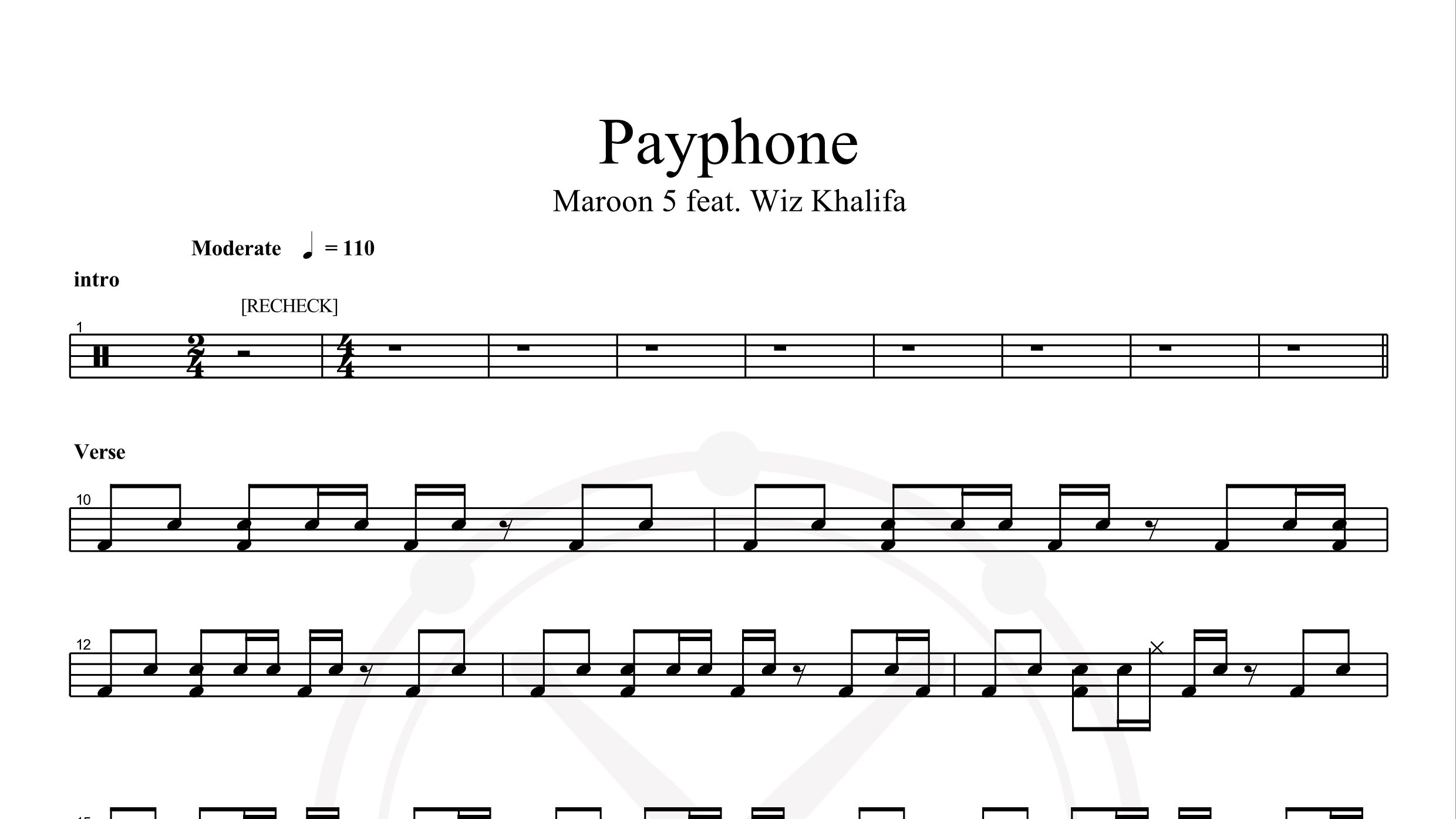 maroon 5 – payphone鼓谱