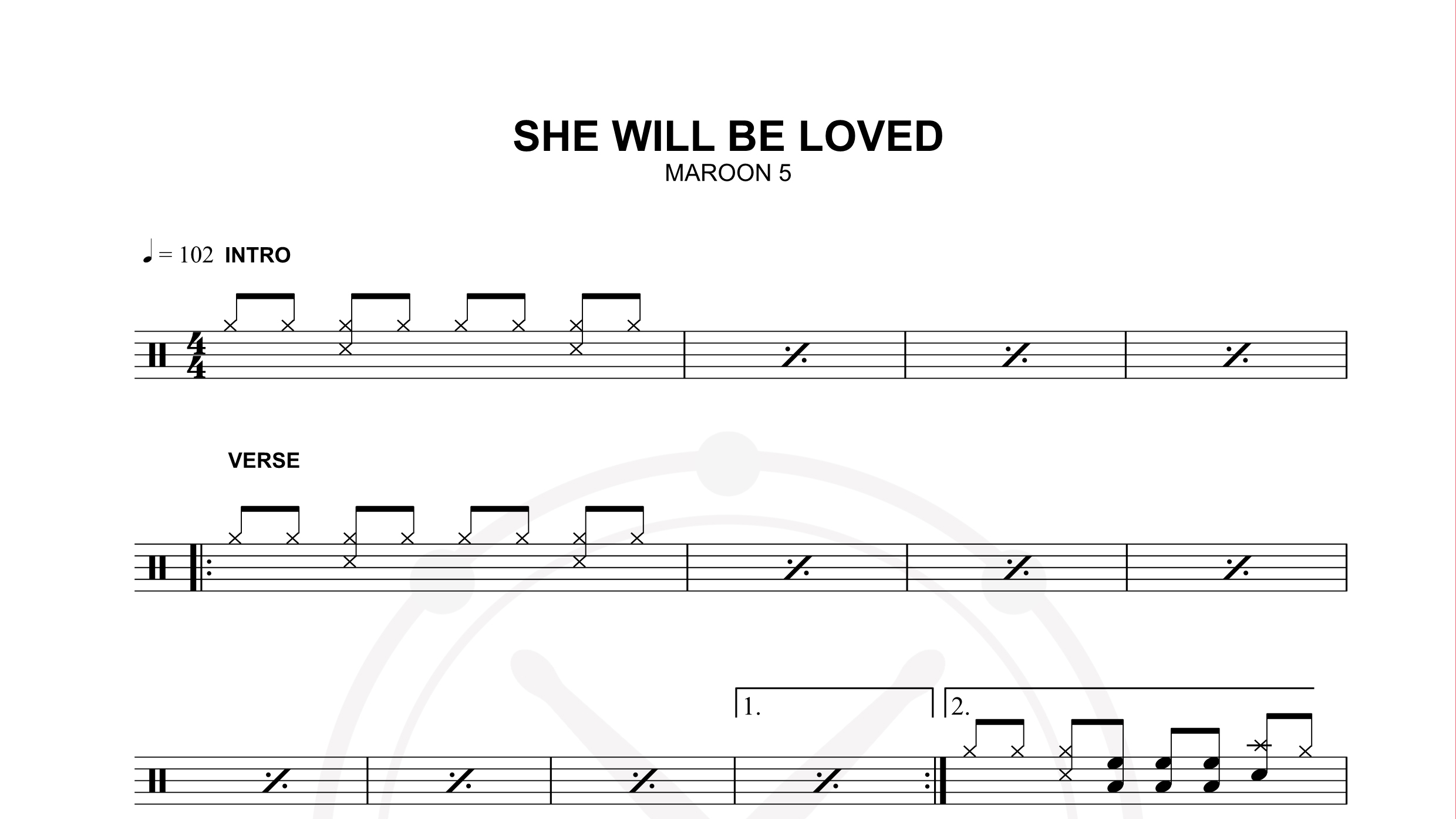 maroon 5 – she will be loved鼓谱