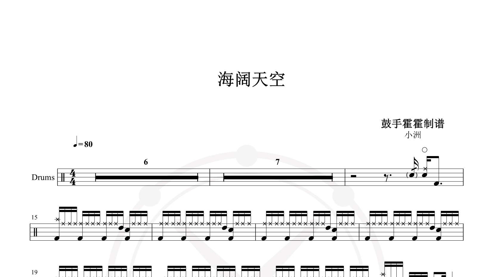 小洲 – 海阔天空 鼓谱