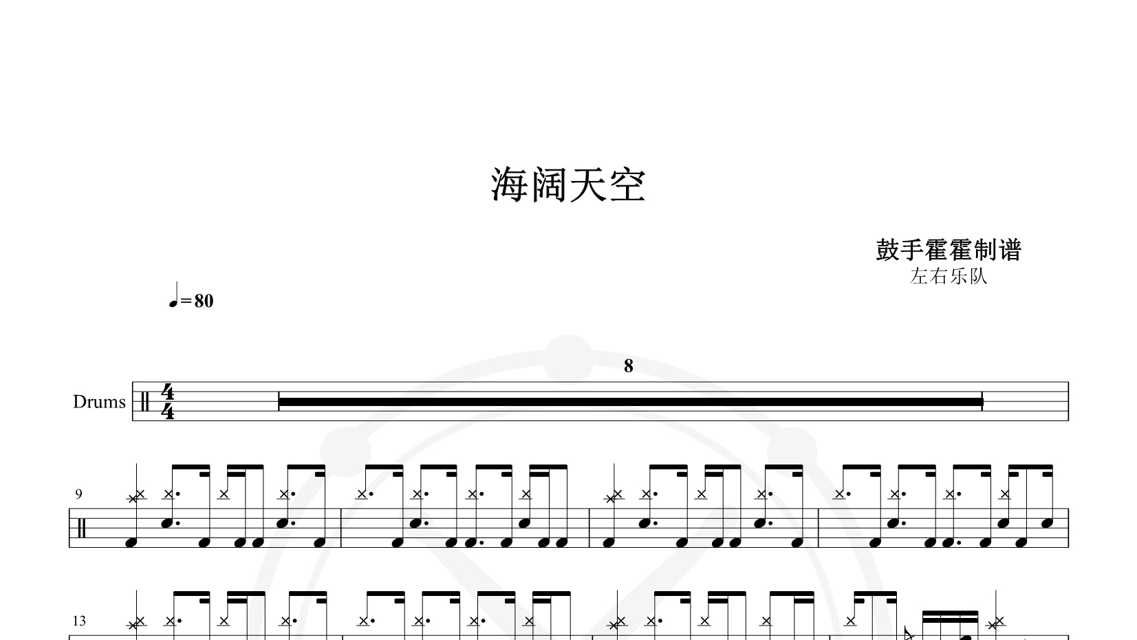 左右乐队 – 海阔天空 鼓谱