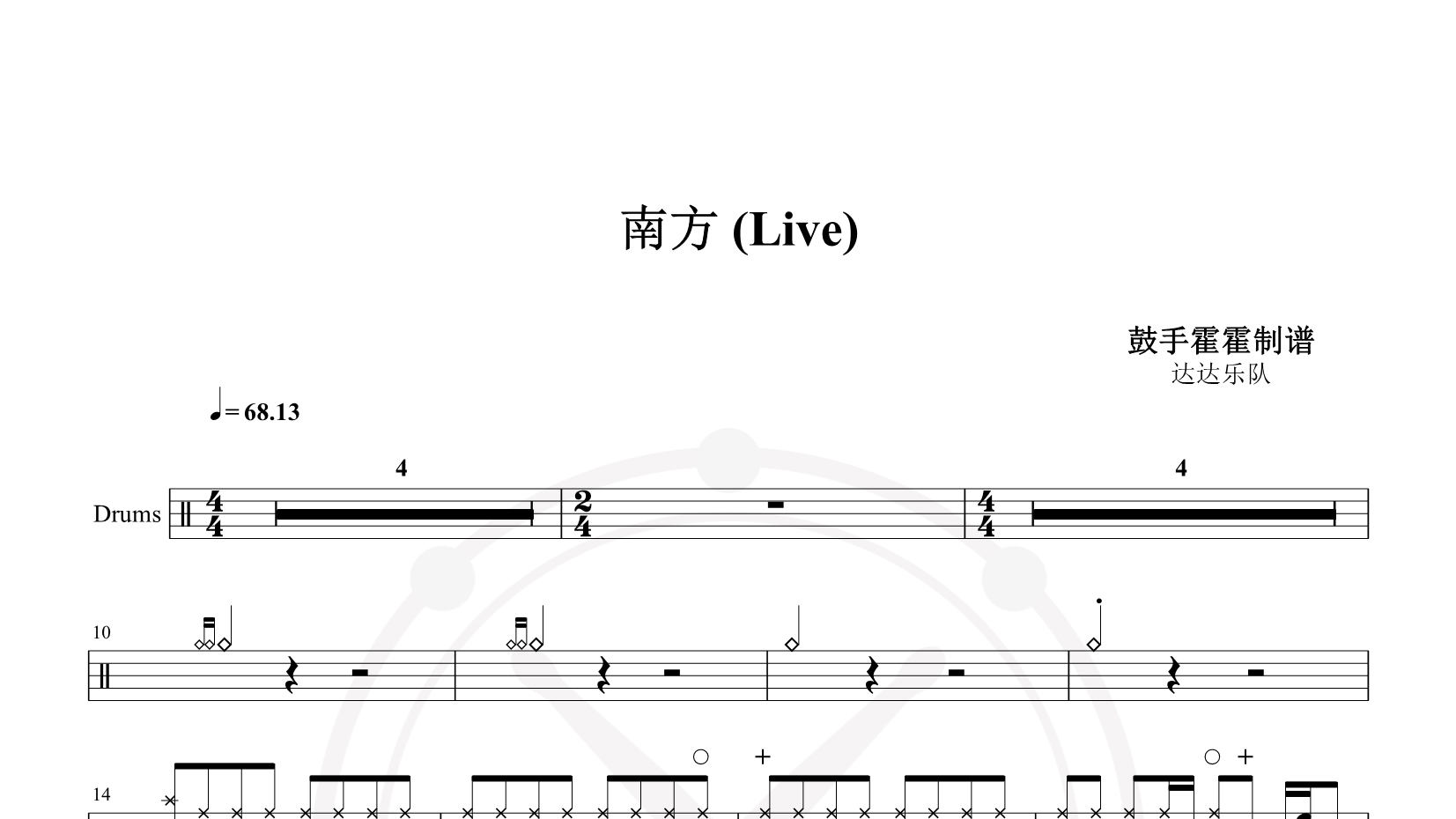 达达 – 南方 (Live) 鼓谱