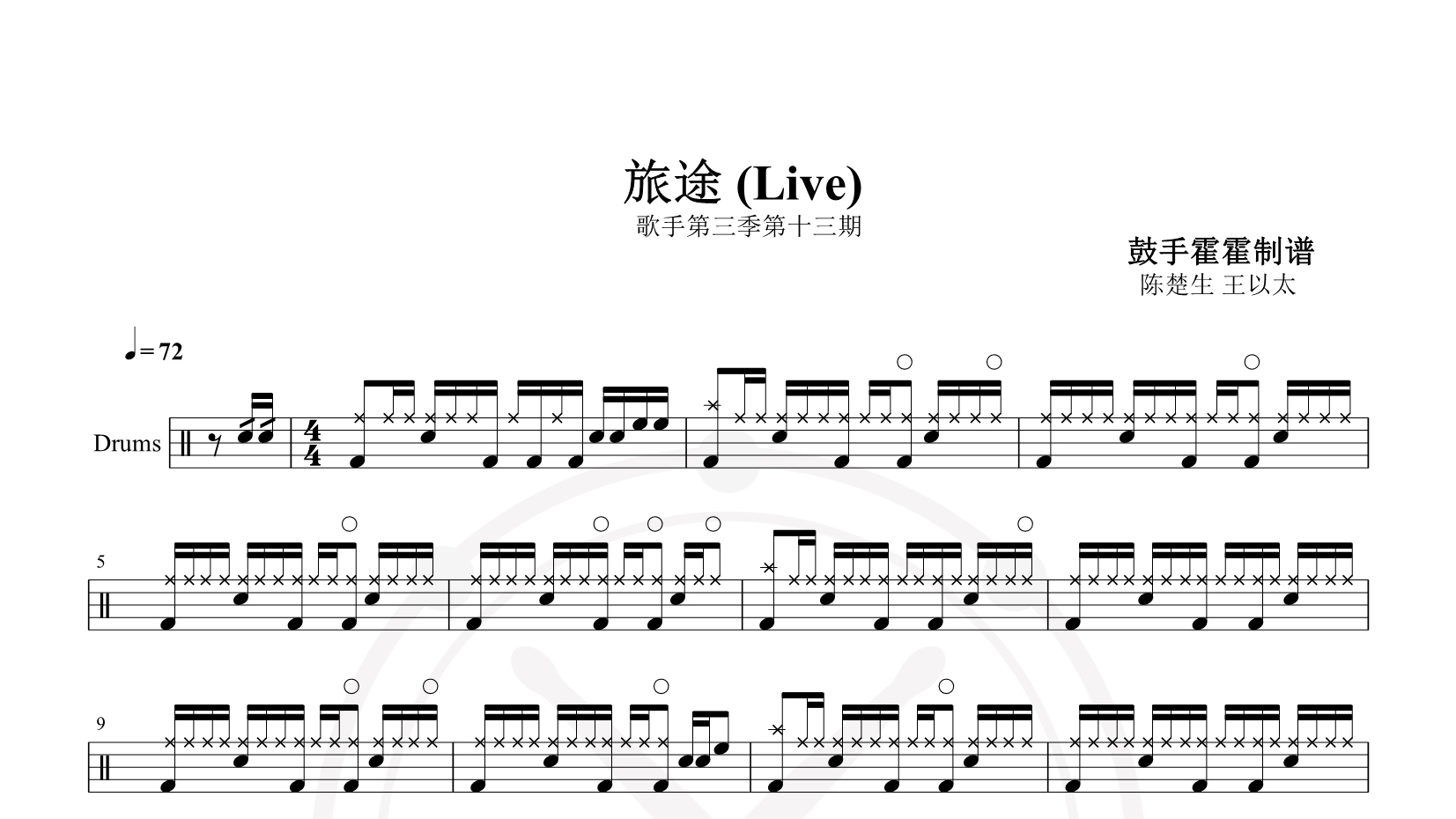 陈楚生&王以太 – 旅途 (Live) [mqms2] 鼓谱