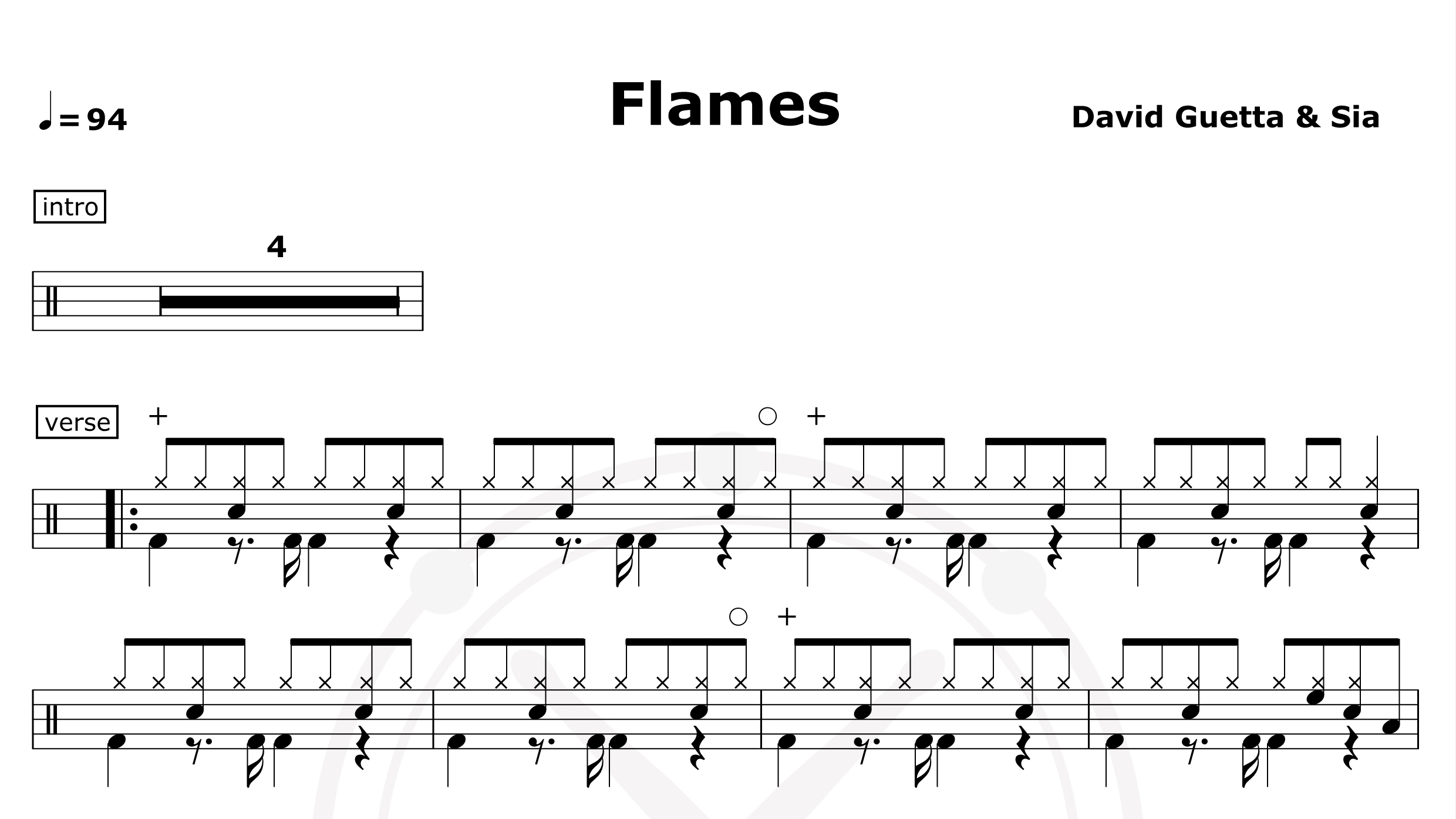 Flames-David Guetta & Sia-鼓谱