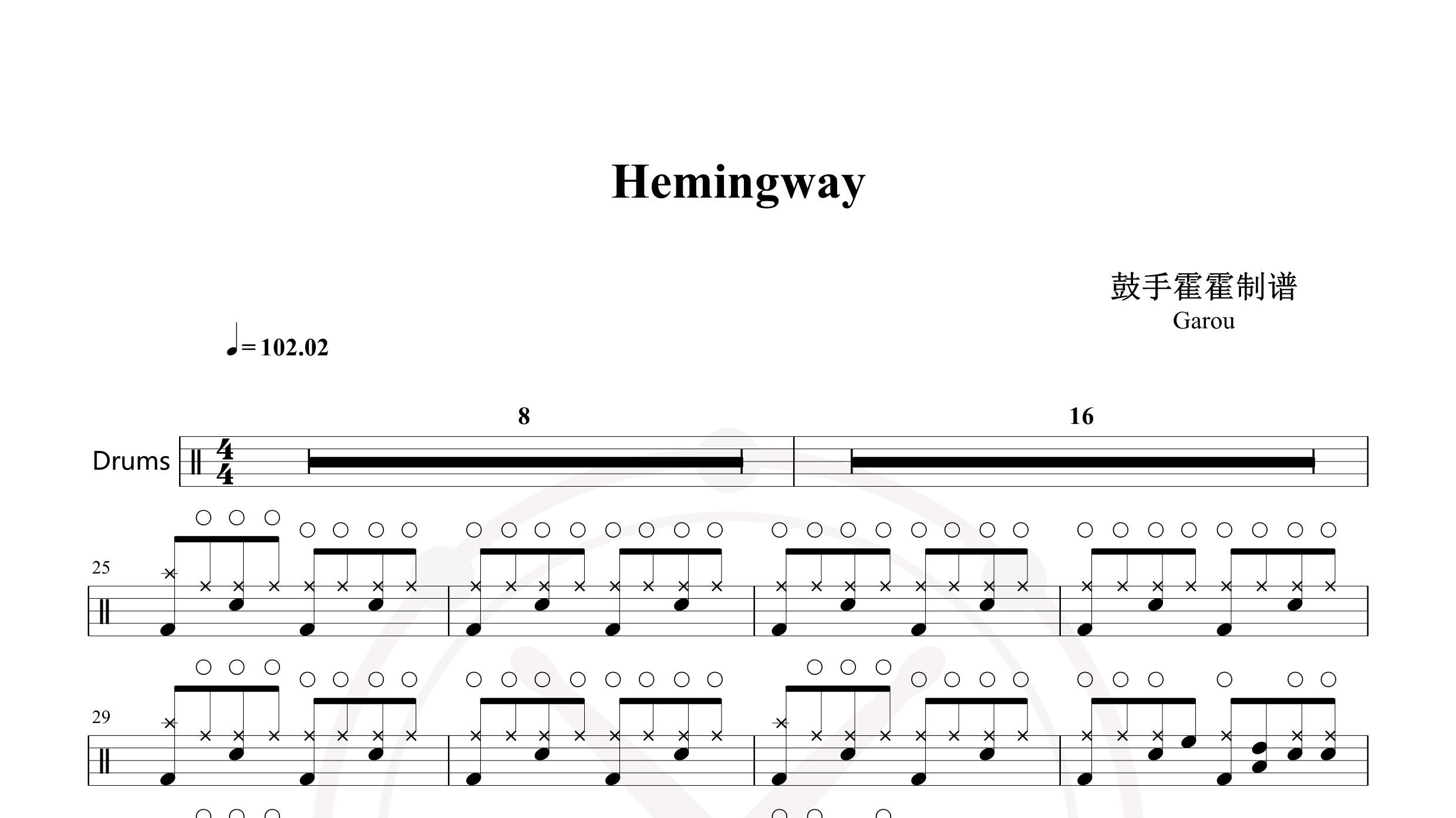 Garou – Hemingway-鼓谱