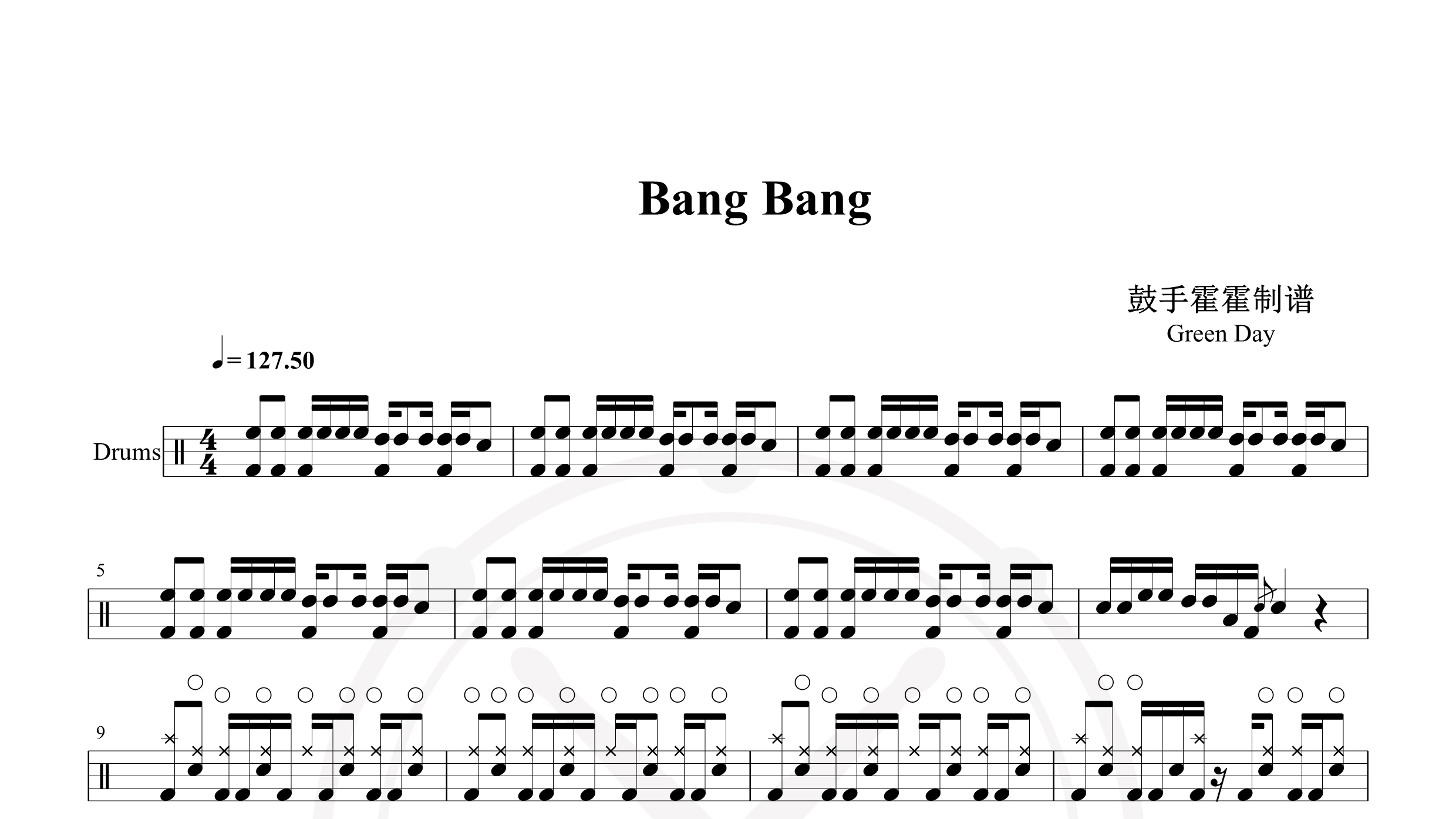 Green Day – Bang Bang-鼓谱