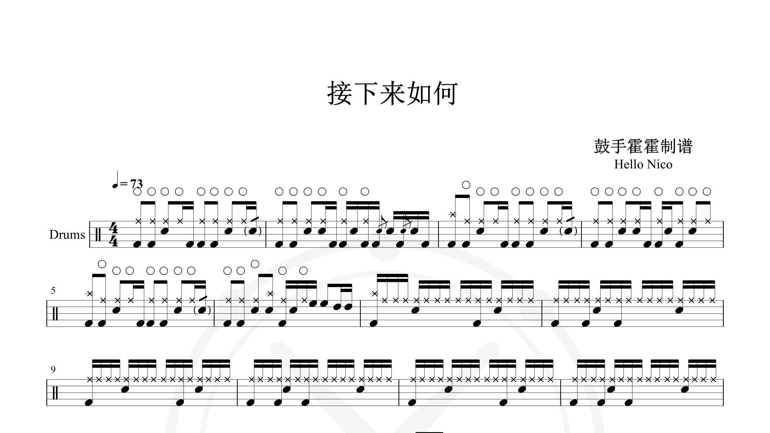 Hello Nico – 接下来如何-鼓谱