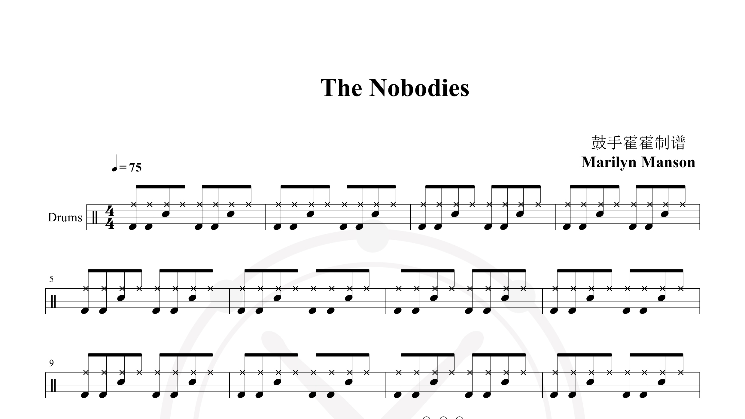 Marilyn Manson – The Nobodies-鼓谱