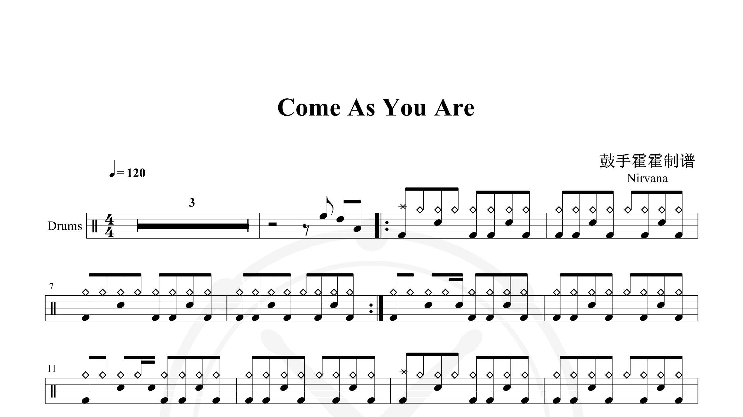 Nirvana_Come As You Are-鼓谱