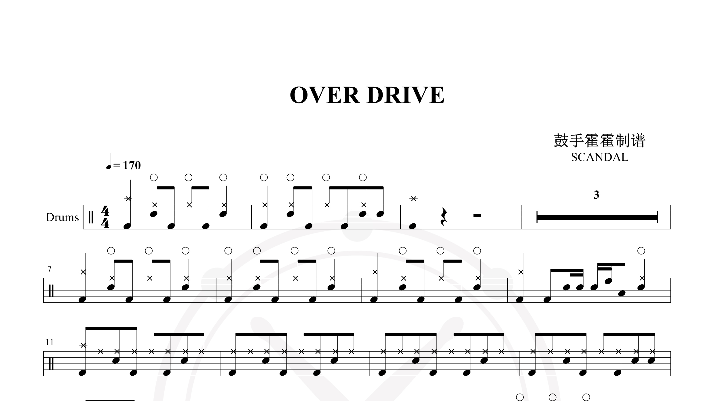 SCANDAL – OVER DRIVE-鼓谱