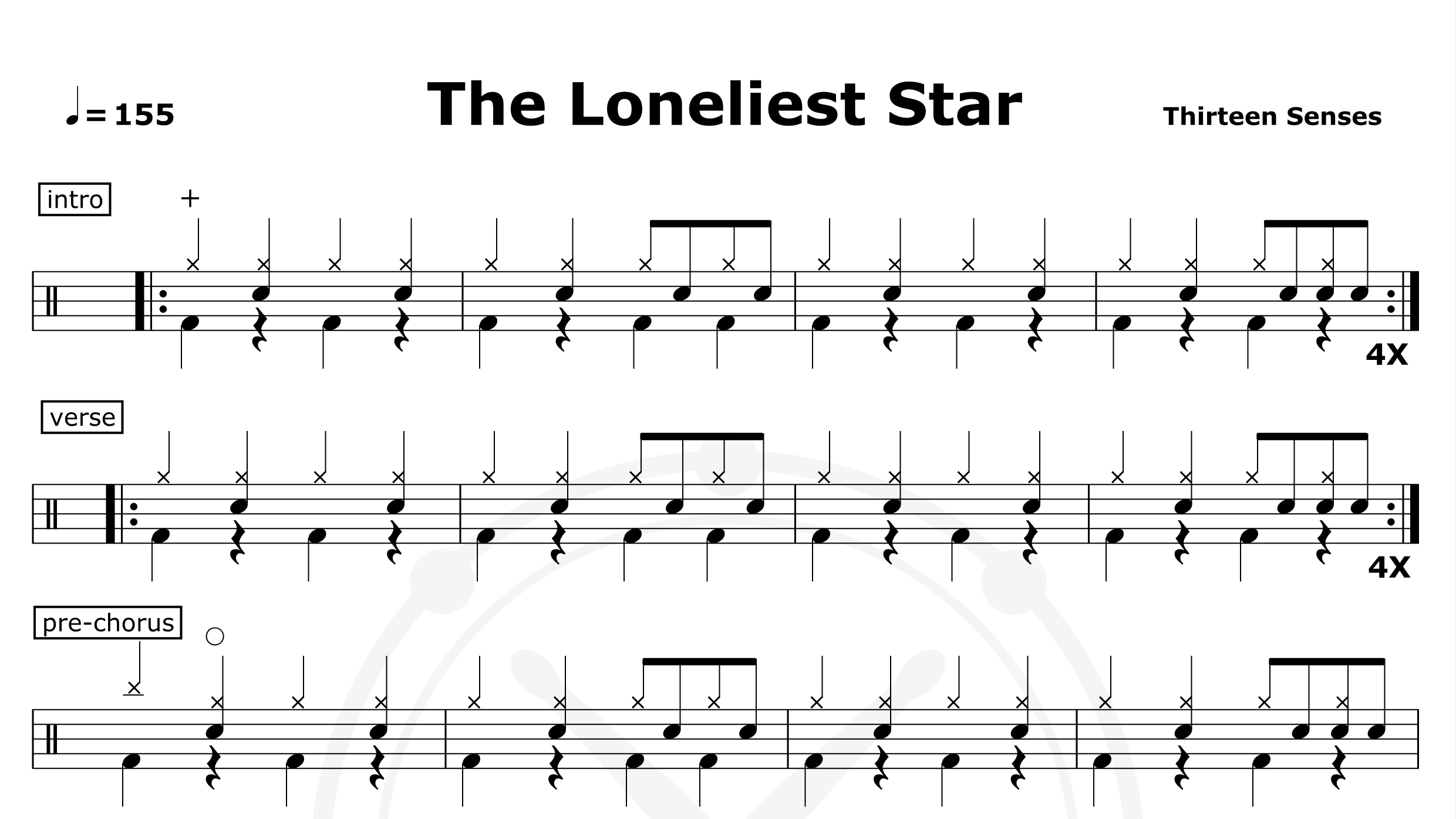 The Loneliest Star-Thirteen Senses-鼓谱