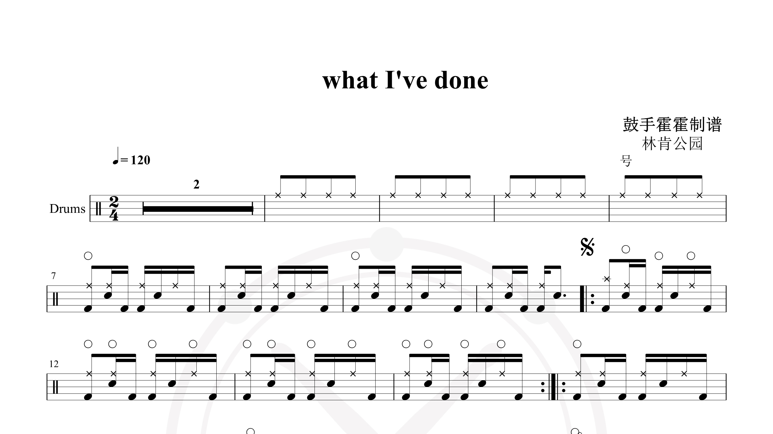 what I’ve done-鼓谱