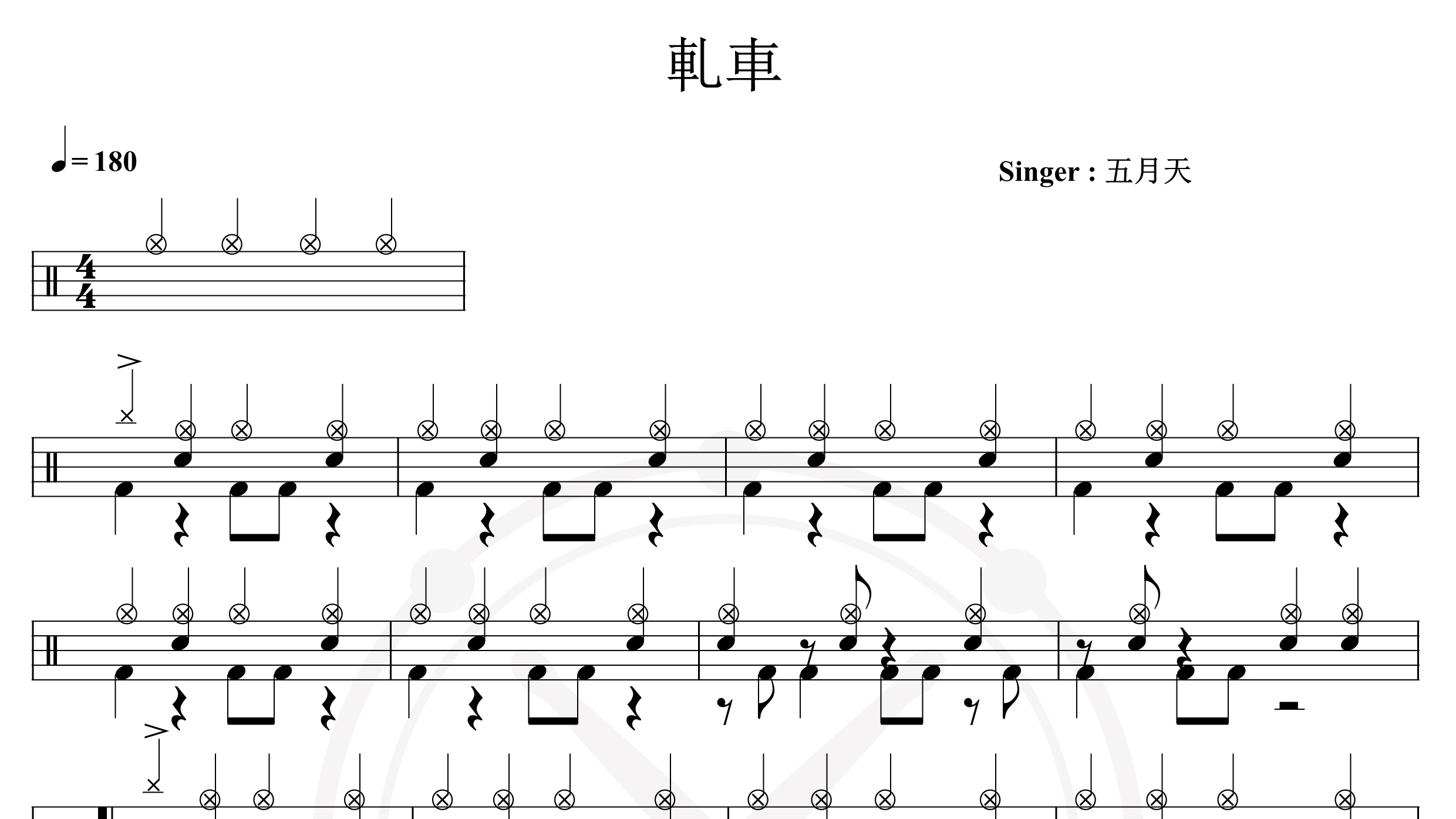 五月天-轧车-鼓谱