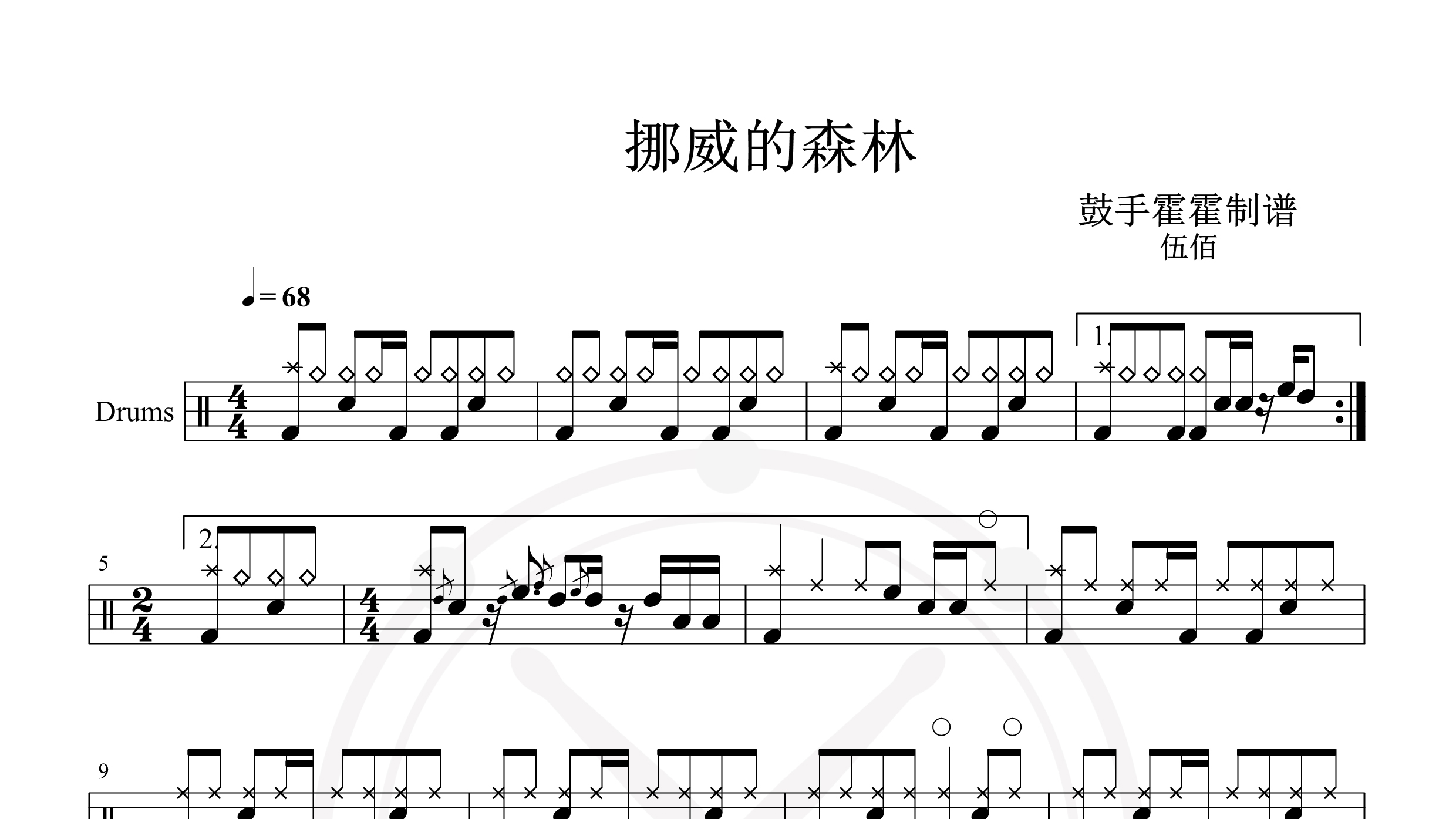 伍佰 – 挪威的森林-鼓谱