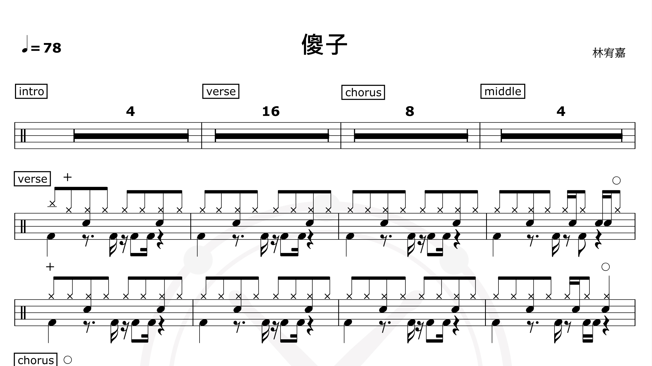 傻子-林宥嘉-鼓谱