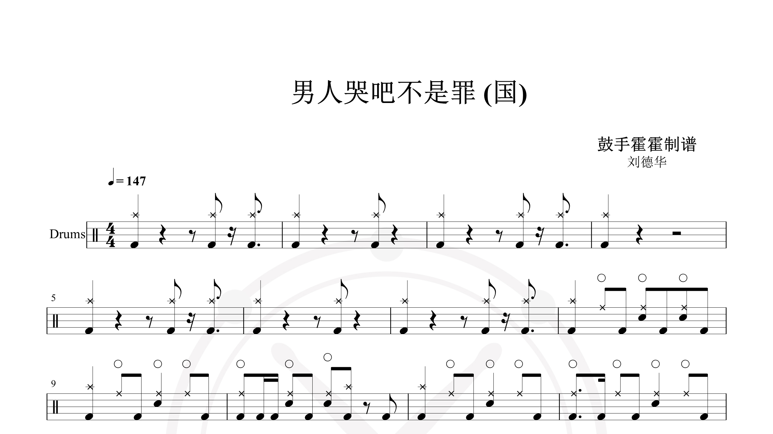 刘德华 – 男人哭吧不是罪 (国)-鼓谱