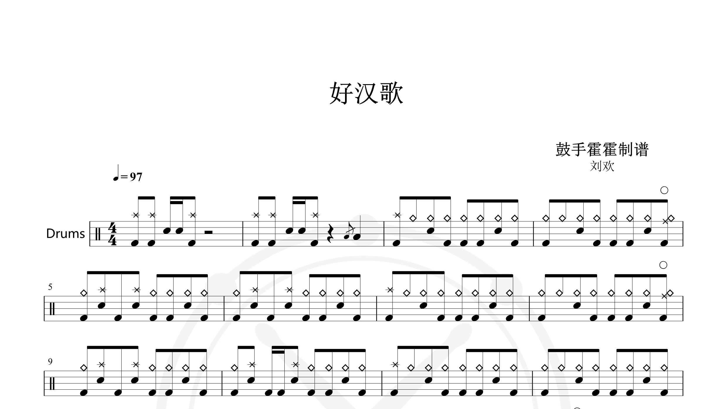 刘欢 – 好汉歌 (CCTV音乐频道)-鼓谱