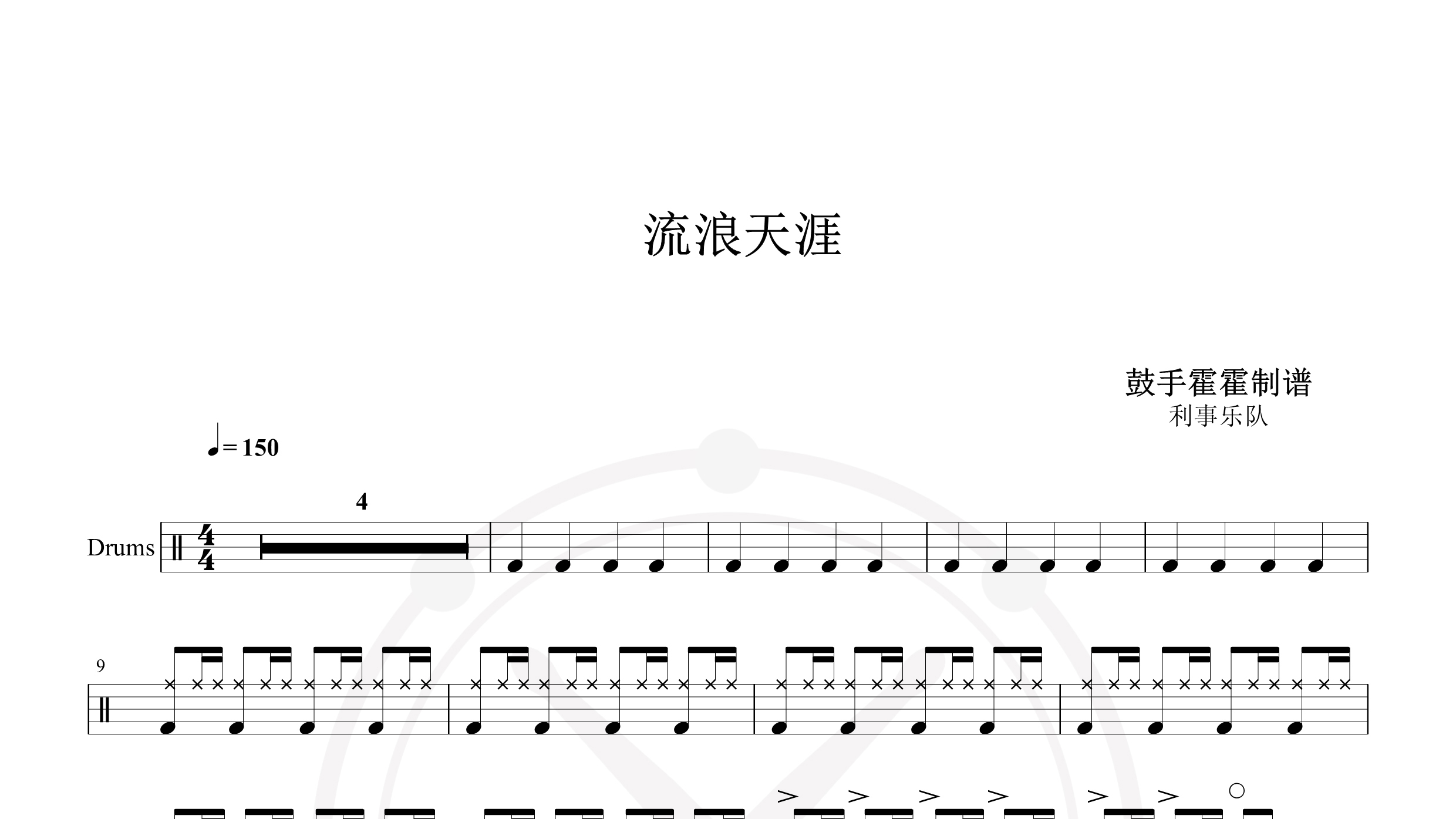 利事乐队 – 流浪天涯-鼓谱