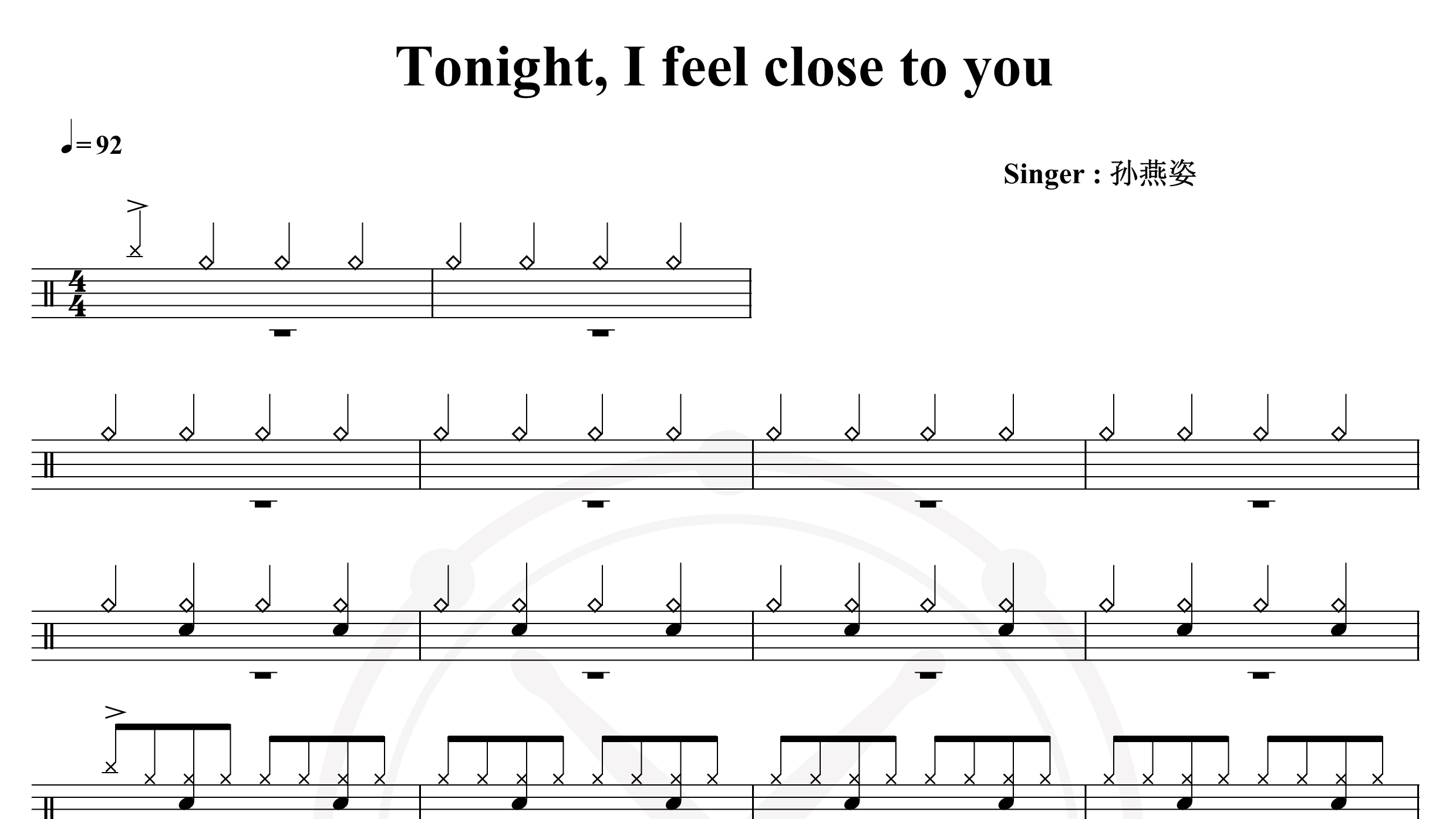 孙燕姿-Tonight  I feel close to you-鼓谱