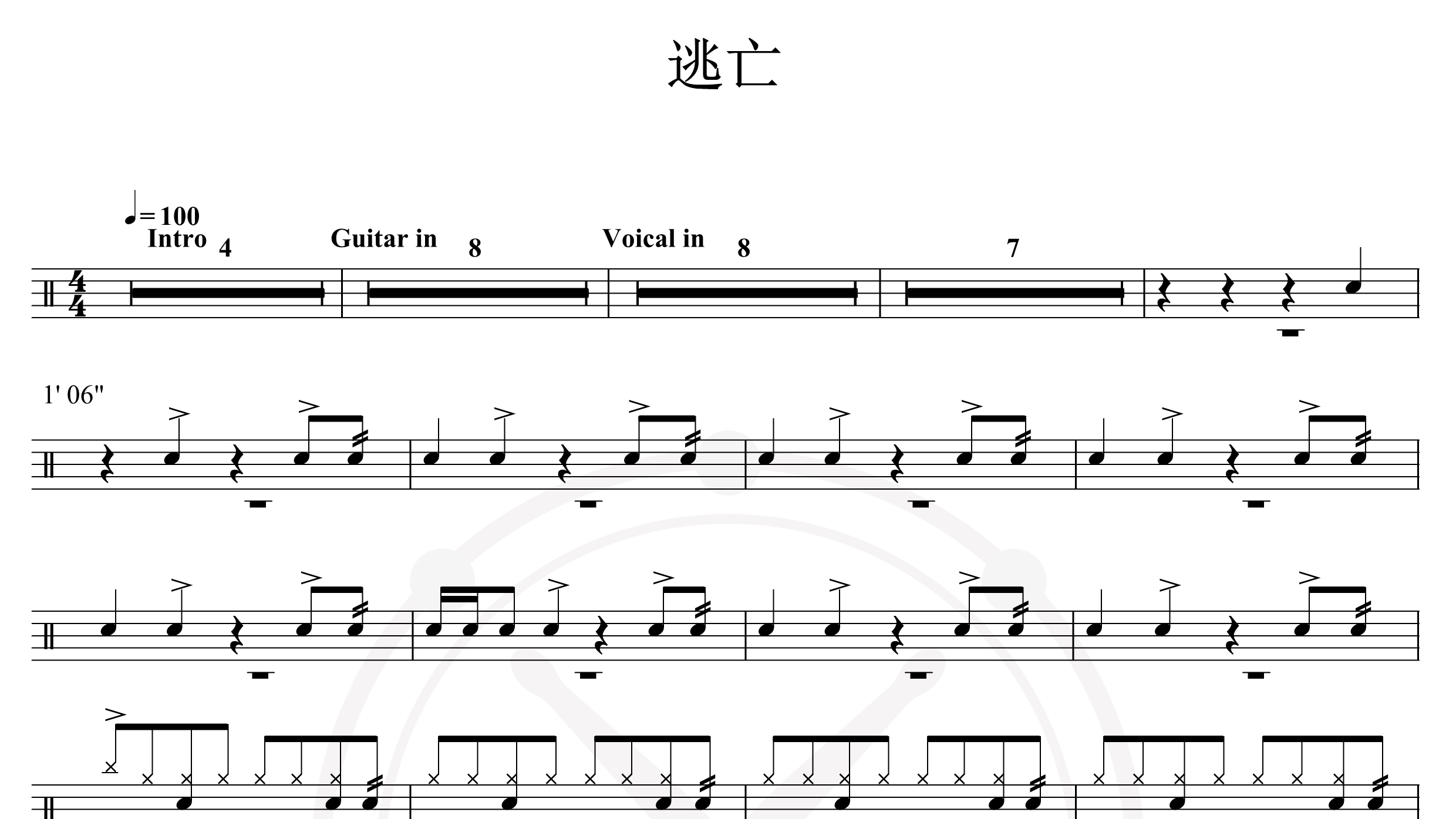 孙燕姿-逃亡-鼓谱