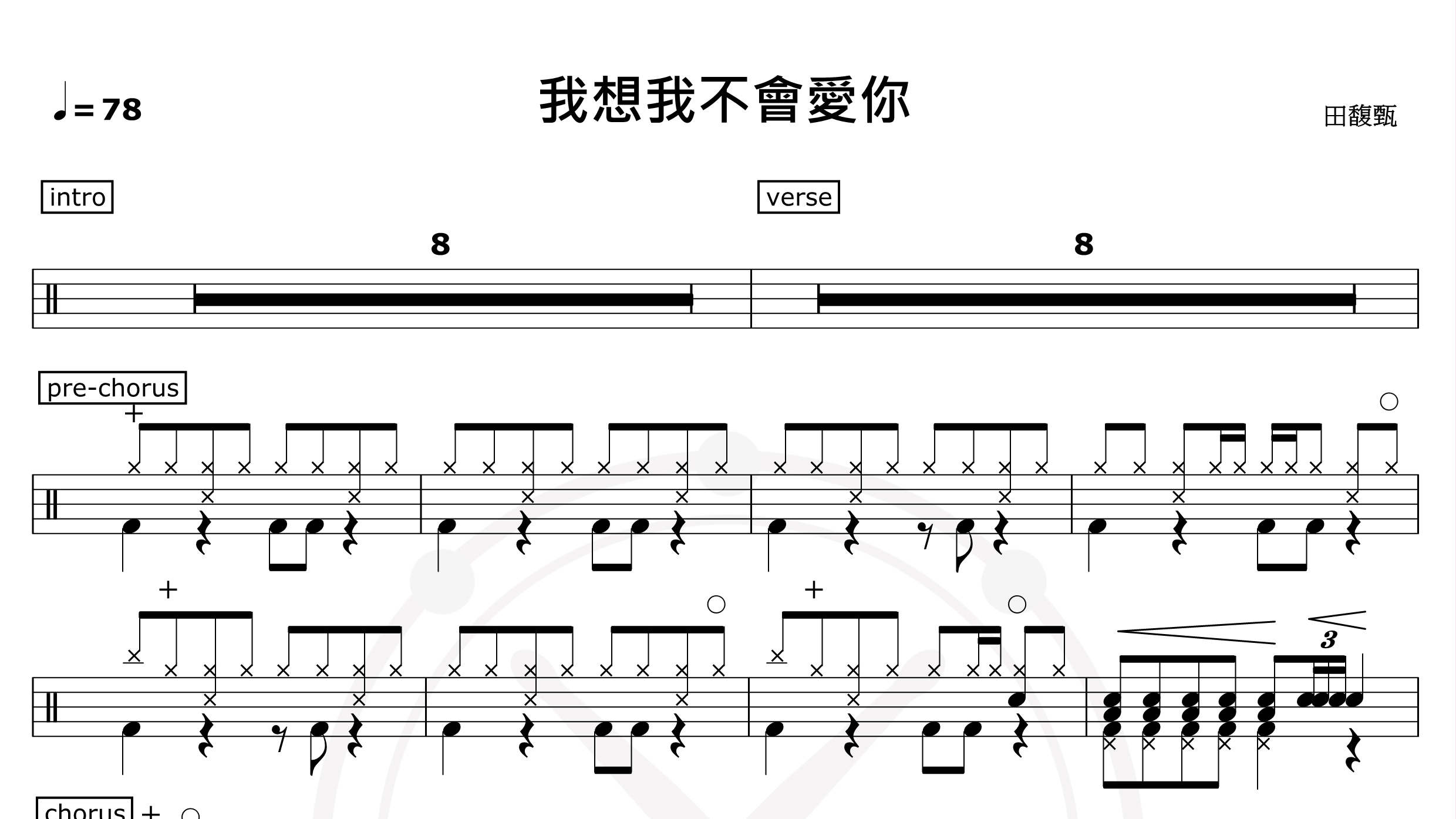 我想我不会爱你-田馥甄-鼓谱