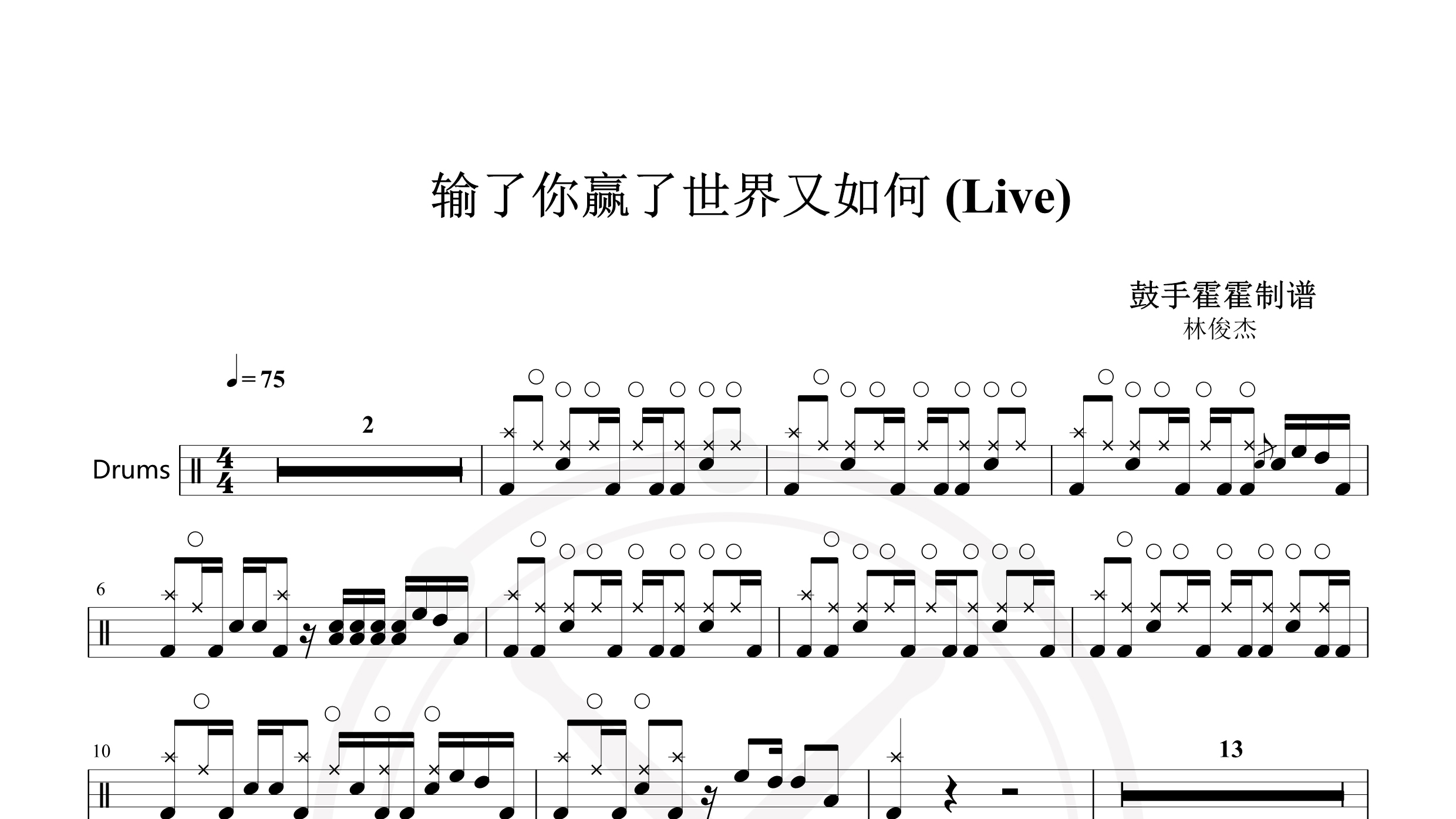 林俊杰 – 输了你赢了世界又如何 (Live)-鼓谱