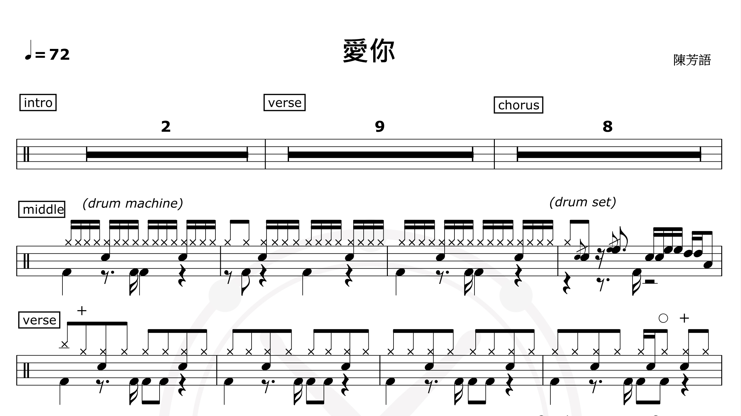 爱你-陈芳语-鼓谱