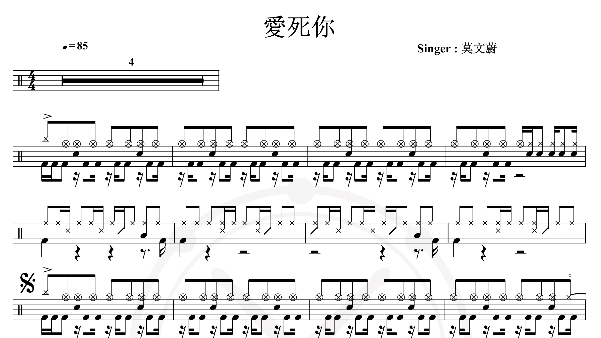 莫文蔚-爱死你-鼓谱