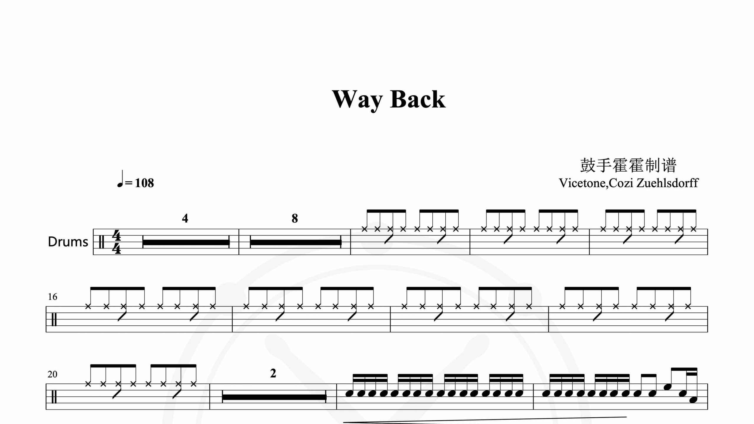 Vicetone,Cozi Zuehlsdorff – Way Back-鼓谱