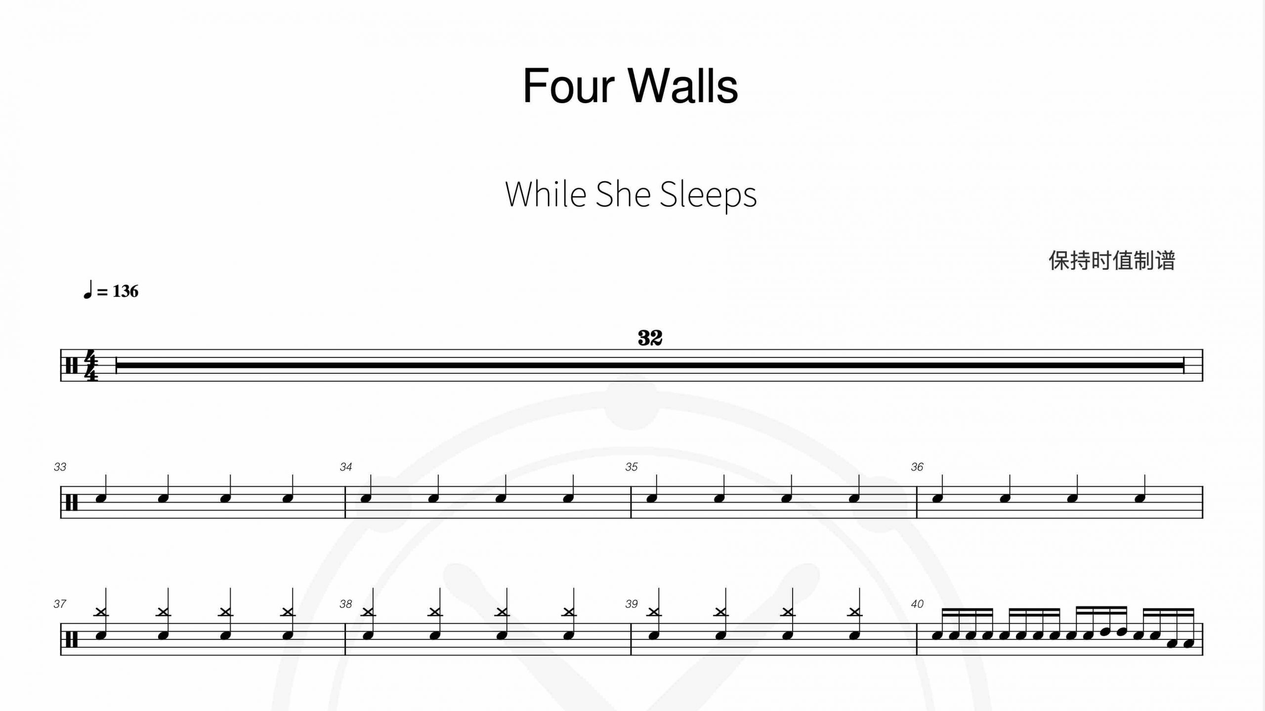 While She Sleeps – Four Walls-鼓谱
