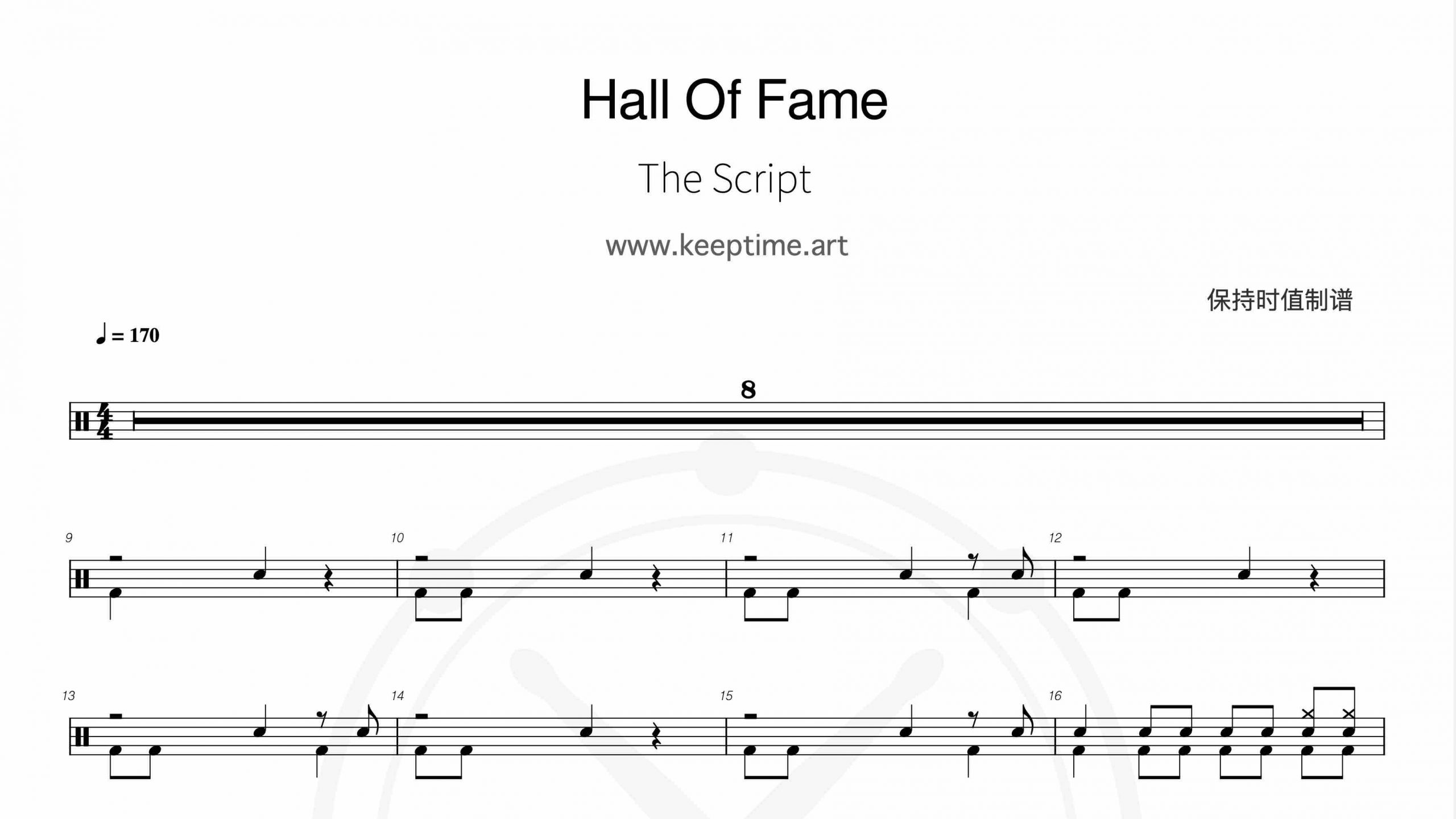 The Script – Hall Of Fame-鼓谱