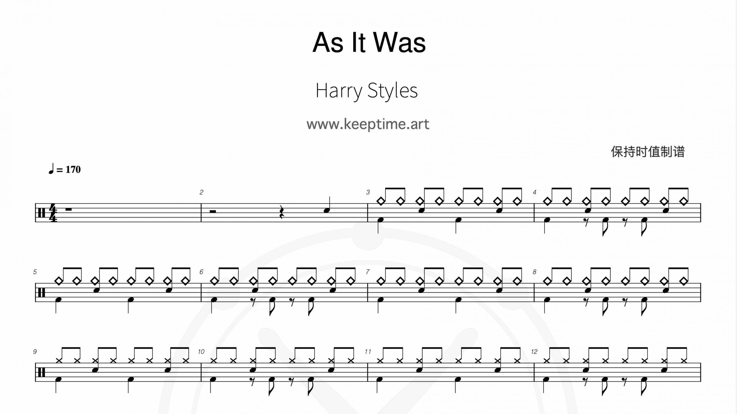 Harry Styles – As It Was-鼓谱