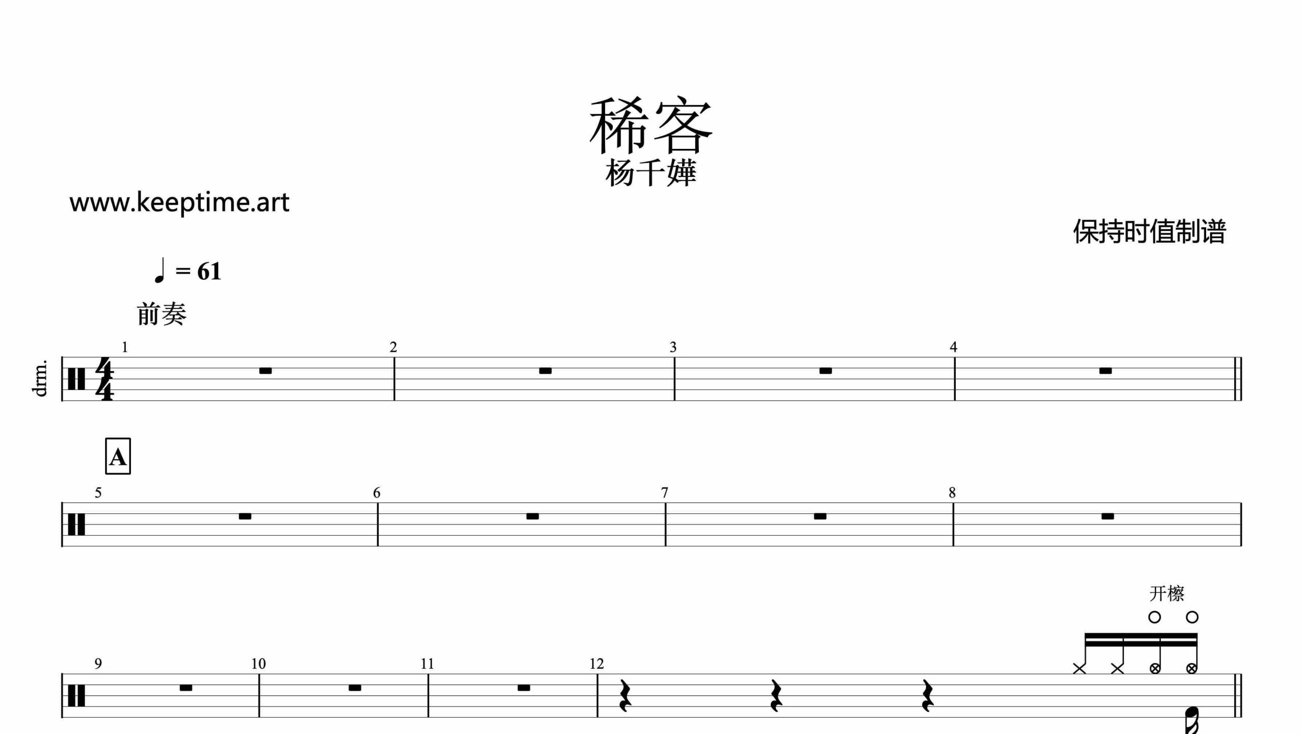 杨千嬅-稀客-鼓谱